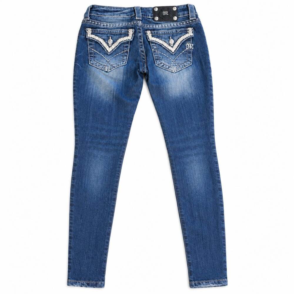 Miss Me Women's Skinny Jeans Size 27 Blue Denim Rhinestone Flap Pockets